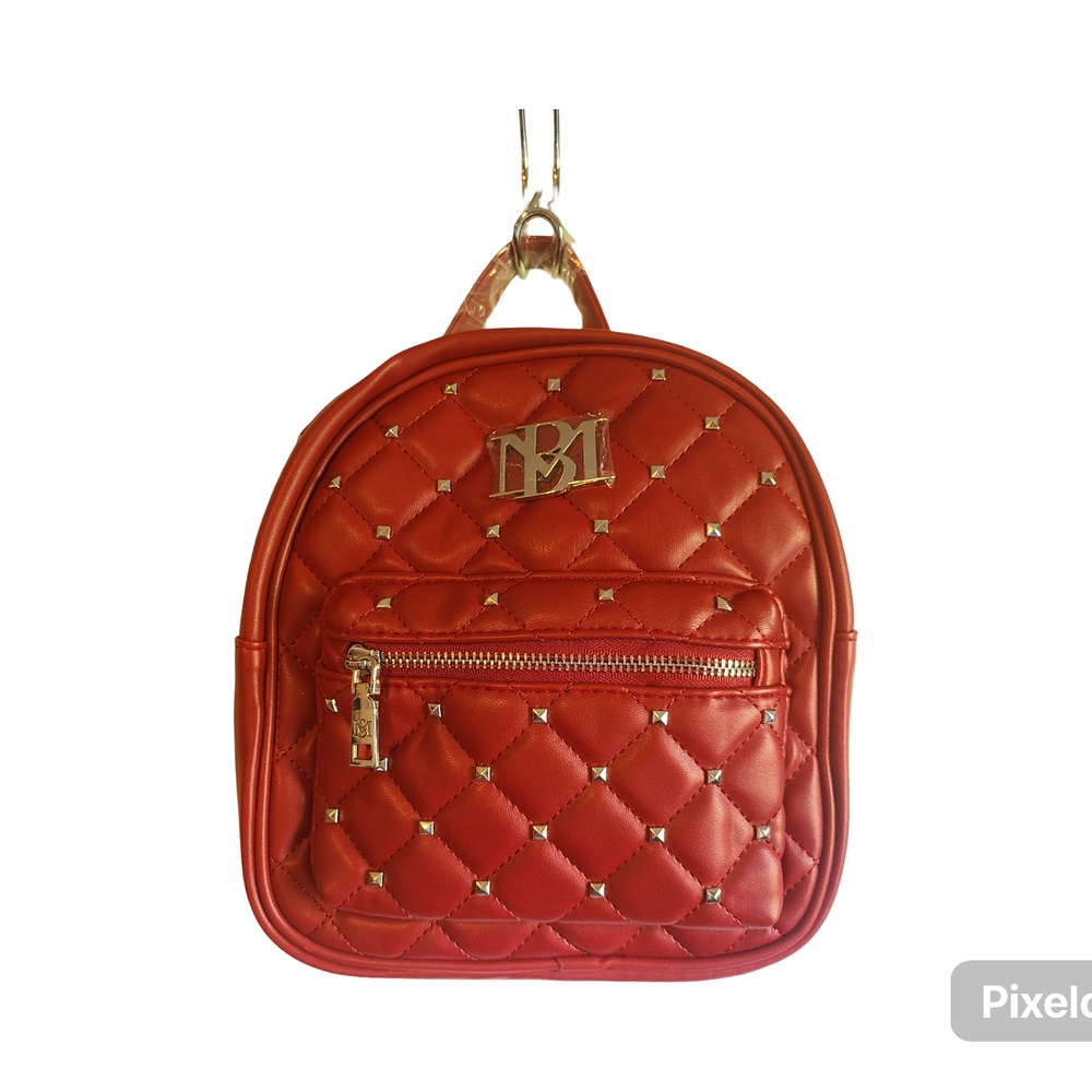 NWT Mini Badgley Mischka Red and Silver Studded Quilted Backpack
